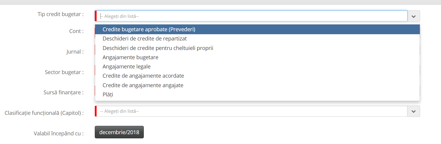 Selectorul de tip credit bugetar