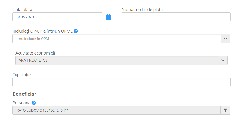Formularul de ordin de plată, beneficiarul